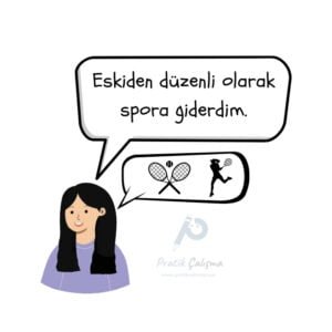 Terk Edilmiş Alışkanlık Terk edilmiş alışkanlık cümlesine örnek vermek için kullandığım karikatürde bir kadın "Eskiden düzenli olarak spora giderdim." diyerek tenisi hayal ediyor.