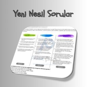 Üstte "Yeni Nesil Sorular" başlığı, aşağısında üç boyutlu yeni nesil soru görseli ve gerisinde "Pratik Çalışma" logosu var.
