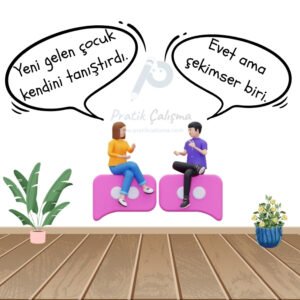 Sözcüğün Yanlış Anlamda Kullanılması Sözcüğün yanlış anlamda kullanılması konusuna örnek vermek için kullandığım karikatürde soldaki kişi "Yeni gelen çocuk kendini tanıştırdı." derken sağdaki kişi de "Evet ama çekimser biri." diyor. Bunların arasında fon olarak "Pratik Çalışma" logosu var.