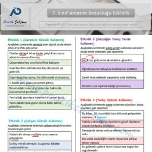 7. Sınıf Anlatım Bozukluğu Etkinlik sayfasının görseli var.