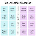Üstte "Zıt Anlamlı Kelimeler" başlığı, aşağısındaki tabloda zıt anlamlı kelimelerin olduğu sekiz çift örnek kelime var. Ortada da "www.pratikcalisma.com" adresi yazılı.